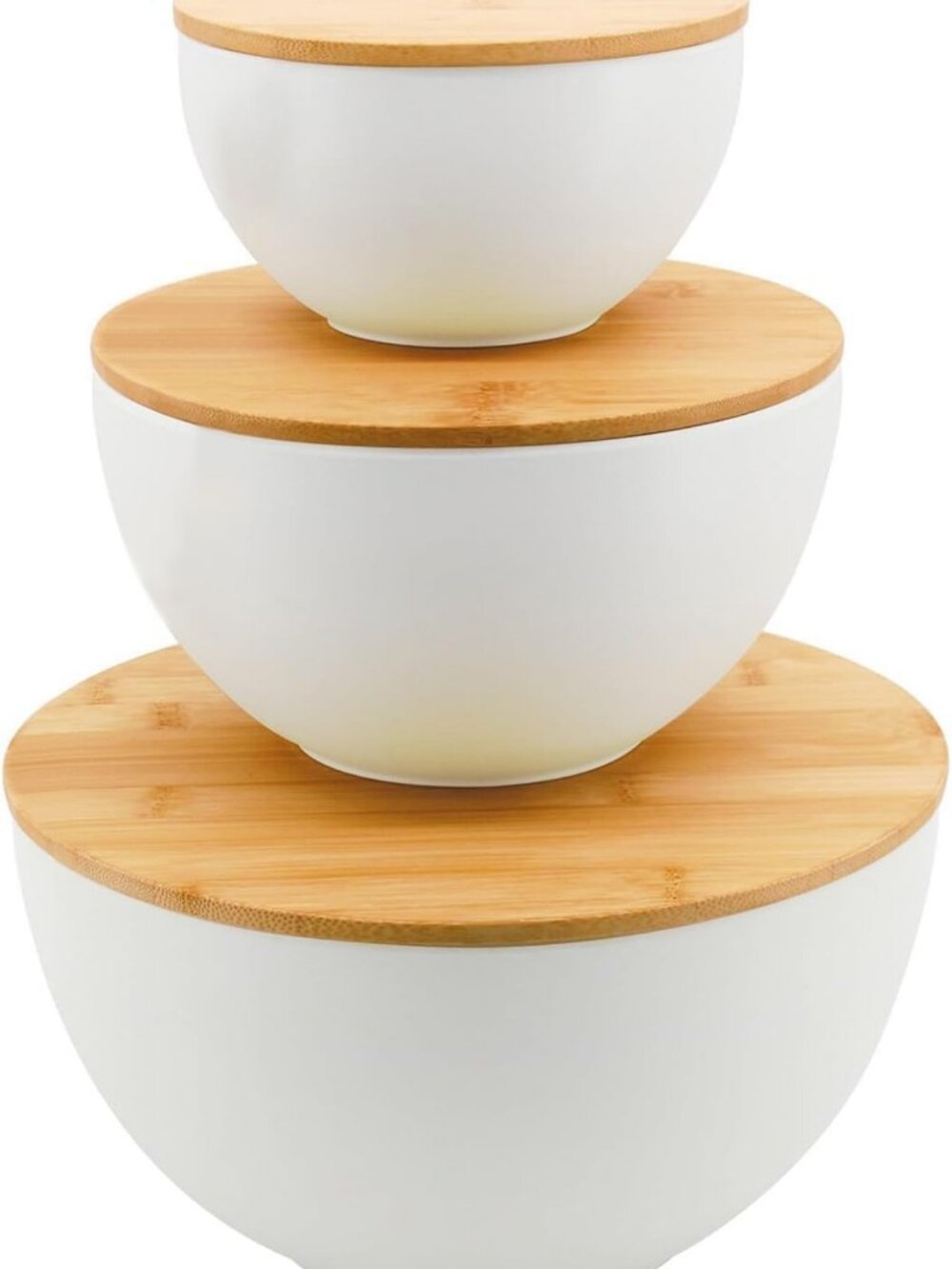 Eco-Friendly Bamboo Salad Bowl Set of 3 with Lids | Nesting Mixing Bowls for